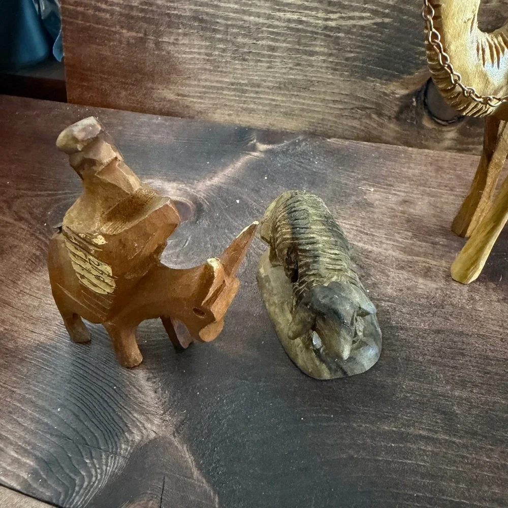 Vintage Hand Carved Olive Wood Nativity Animal Figurines Set of 5 Camels Donkey